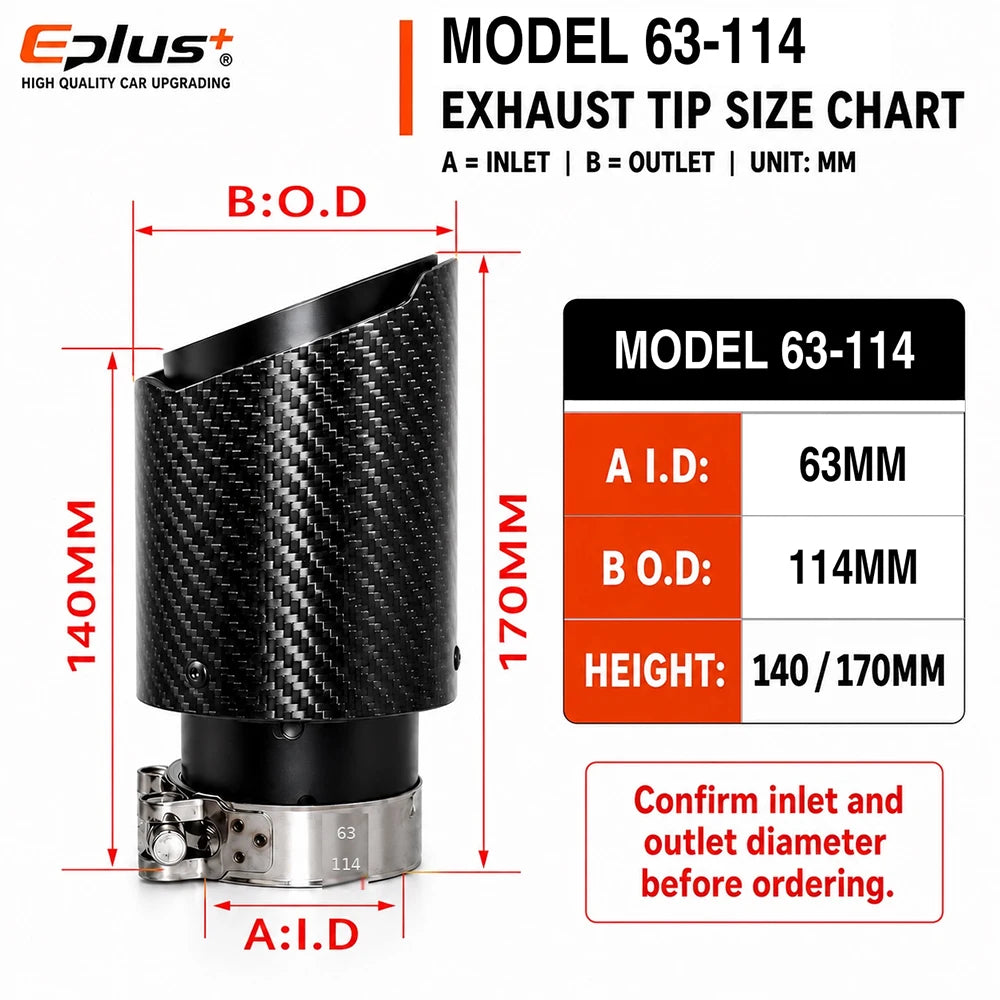 Universal Glossy Carbon Fiber Car Exhaust Muffler Tip Clamp‑On Straight Exhaust Pipe Mufflers Nozzle Straight Stainless Black