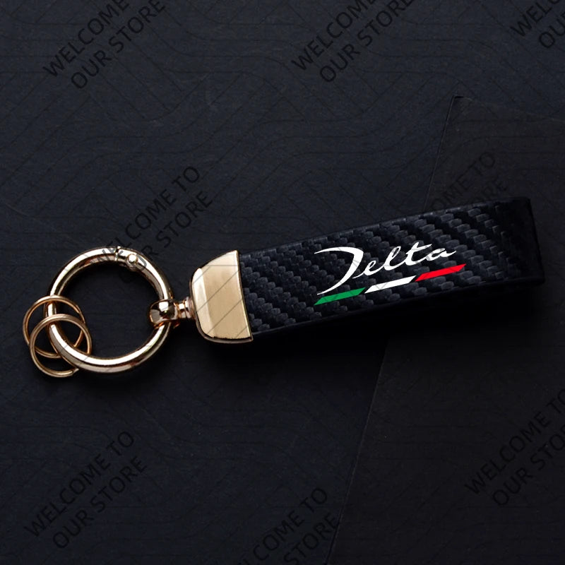 DELTA MUSA LANCIA Logo Car Carbon Fiber Leather Keychain