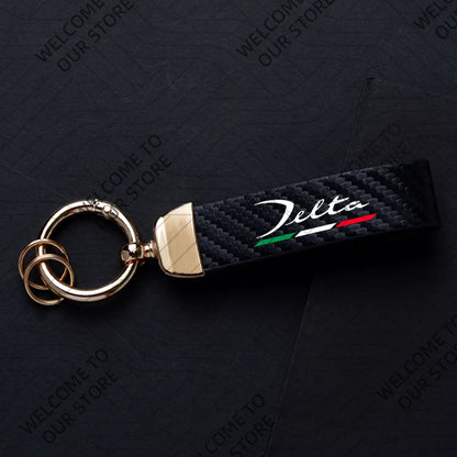 DELTA MUSA LANCIA Logo Car Carbon Fiber Leather Keychain