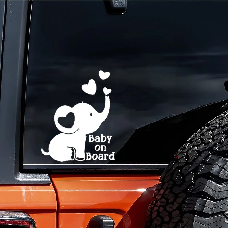 Creative Car Reflective Sticker Baby on Board, Elephant Window Decoration, Car Sticker, Essential for Mother and Baby, Safety Reminder, Laptop Sticker