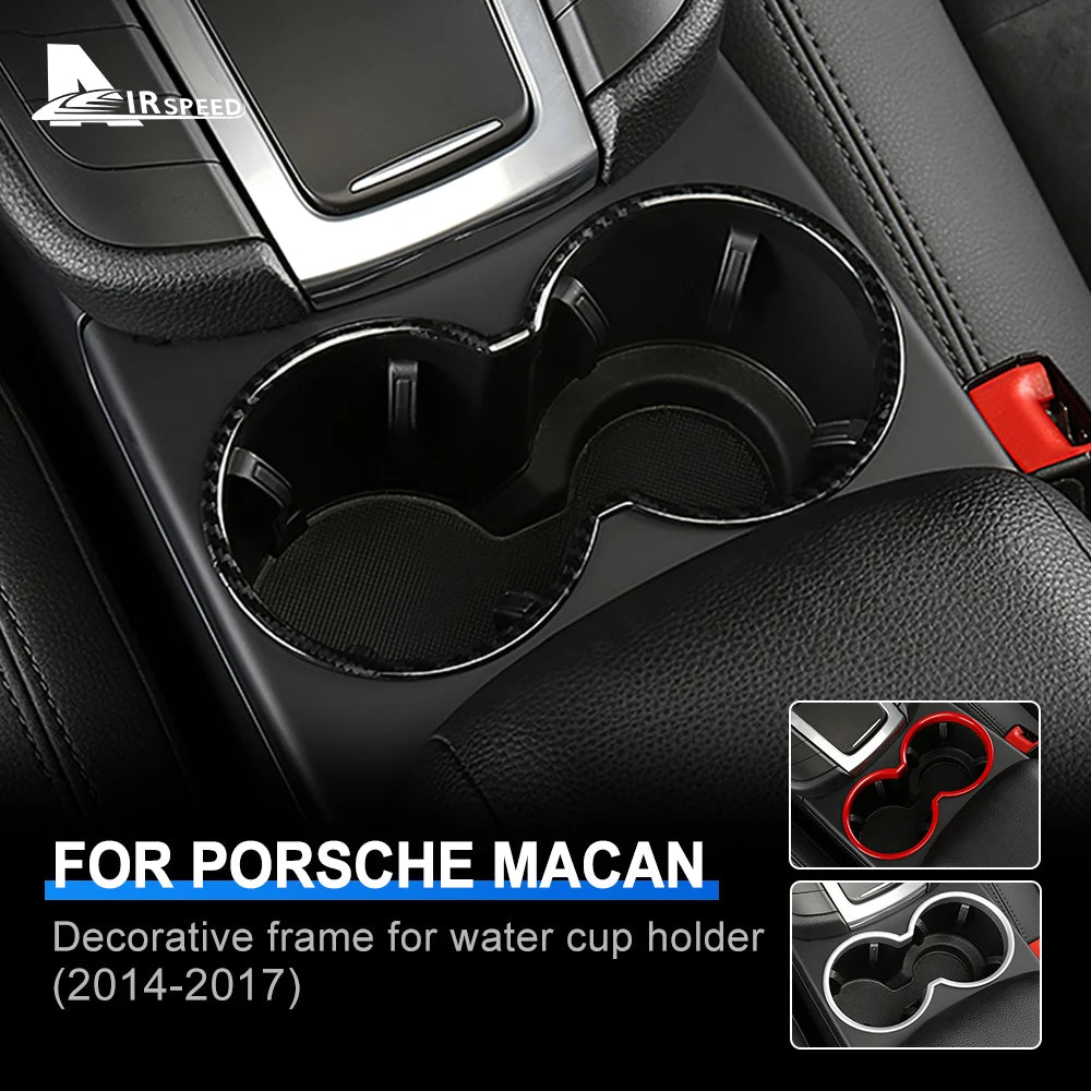Chrome ABS for Porsche Macan 2014-2023 Car Center Control Water Cup Holder Frame Cover Interior Trim Styling Auto Accessories