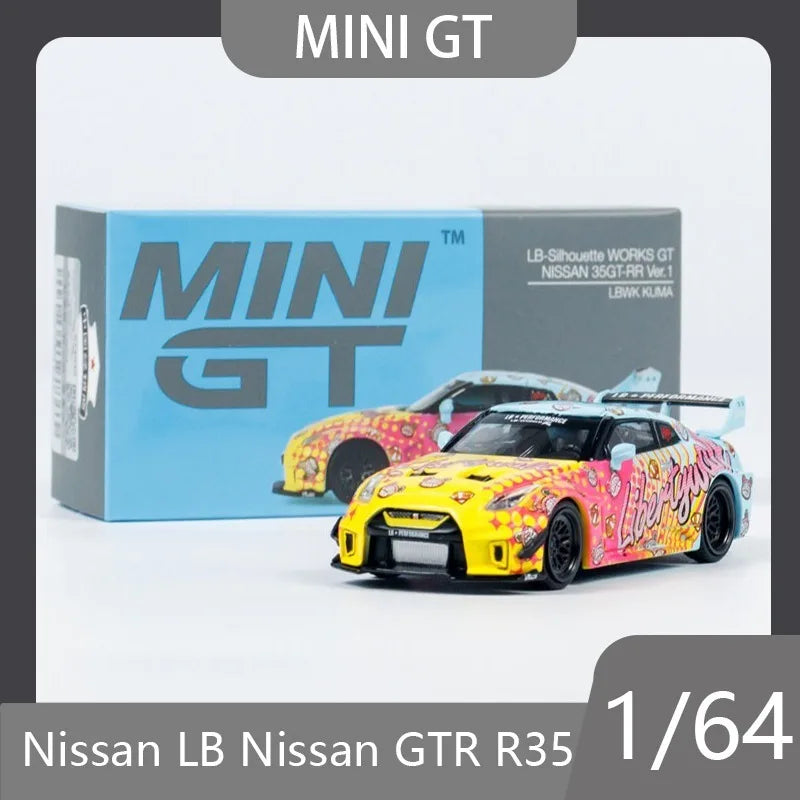 MINI GT 1:64 Nissan LB Nissan GTR R35 35GT-RR LBWK KUMA Graffiti Die Casting Alloy Car Model Desktop Decoration