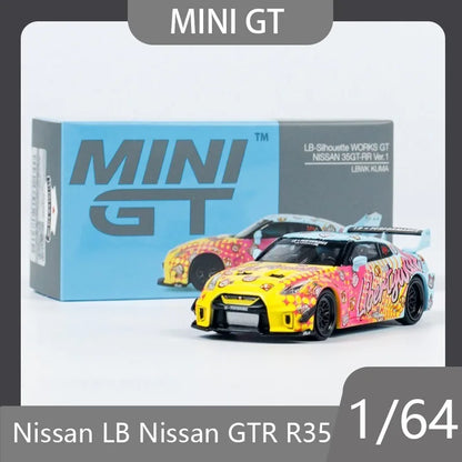 MINI GT 1:64 Nissan LB Nissan GTR R35 35GT-RR LBWK KUMA Graffiti Die Casting Alloy Car Model Desktop Decoration