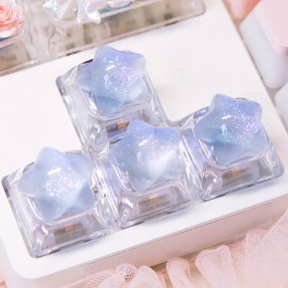 4pc Personalized Backlit Star Glitter Keycap Transparent Cute WASD Direction Key for Mechanical Keyboard Game Office Accessories