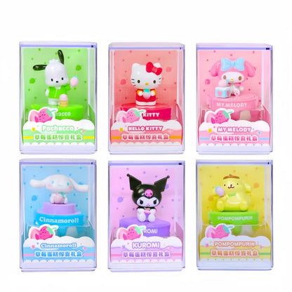 Sanrio Strawberry Cake Surprise Gift Box Series Hello Kitty Kuromi Dolls Figures Desktop Model Ornament Toy Gift