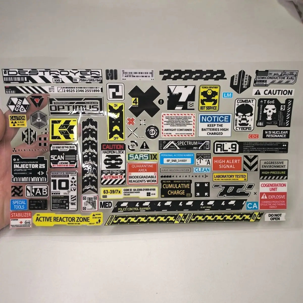 Cyberpunk Mechanical Crystal Moto Sticker English QR Code Label Vinyl Decal Off Road Car Glass Decoration Luggage Box Sticker