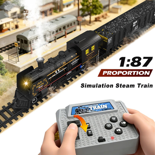 1:87 RC Steam Train 2.4G Simulation Remote Control Spray Track Train Electric Railway Set  Railway Toy for Kids Christmas Gifts