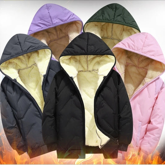 Dubbped Winter Keep Warm Boys Girl Jacket Lined With Velvet Thick Cotton Padded Hooded Coat Kids Children Out The Cold Outerwear