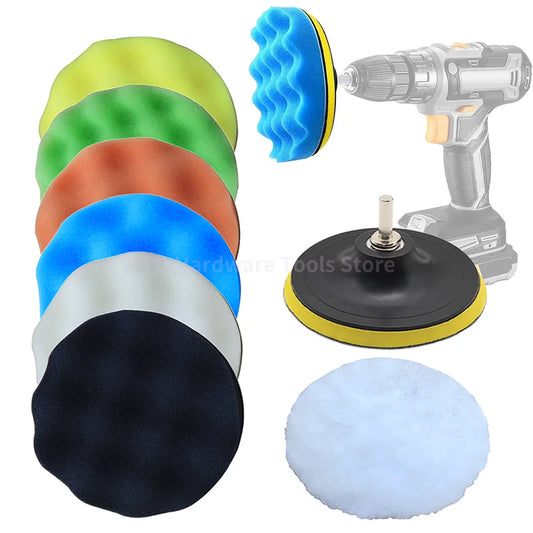8 PCS 5 Inch Car Polishing Pad Kit, Sponge and Wool Polishing Pad Set with M14 Drill Adapter Drill Buffing Kit for Car Polishing