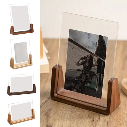 1PC Walnut/Beech Creative Photo Frame Acrylic U Shape Transparent Frame Desktop Wood Wedding Pictures Frame Office Decor