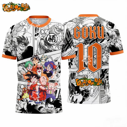 2026 Summer Dragon Ball Kid Goku #10 Soccer Jersey, 3D Manga Print Breathable Polyester Oversized Tee for Men Women Kids Y2k