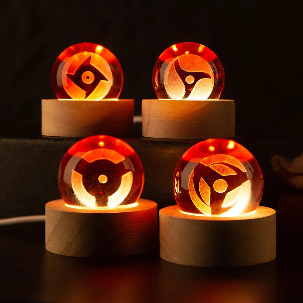 Anime Sasukes Sharingans Crystal Ball With Led Base 7pcs Creative Ornament Desktop Figure Lights Japan Ninjas Fans Birthday Gift