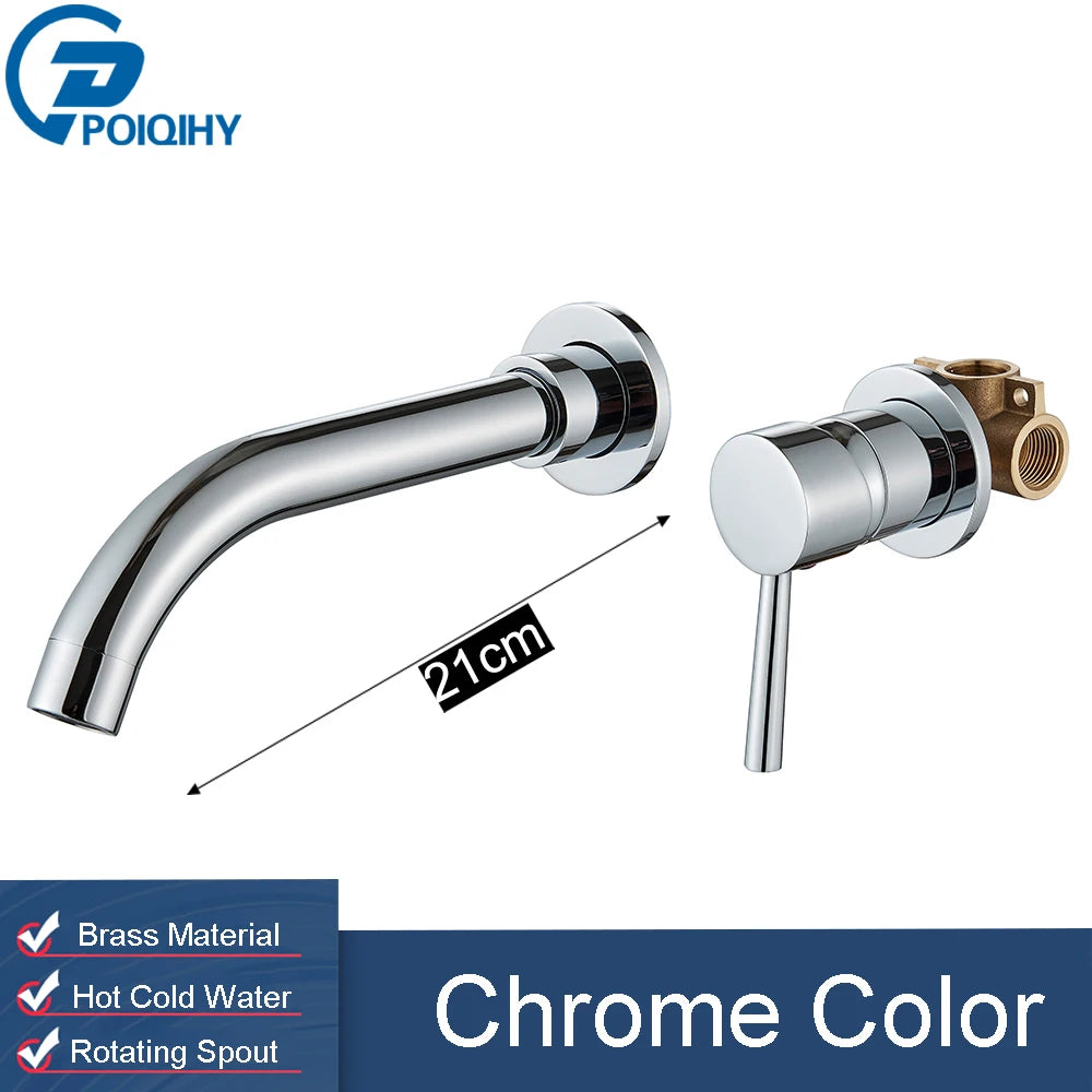 Golden Basin Faucet Bathroom Mixer Sink Tap Wall Mounted Hot Cold Water Tap Single Handle Rotating Spout Bathroom Faucet