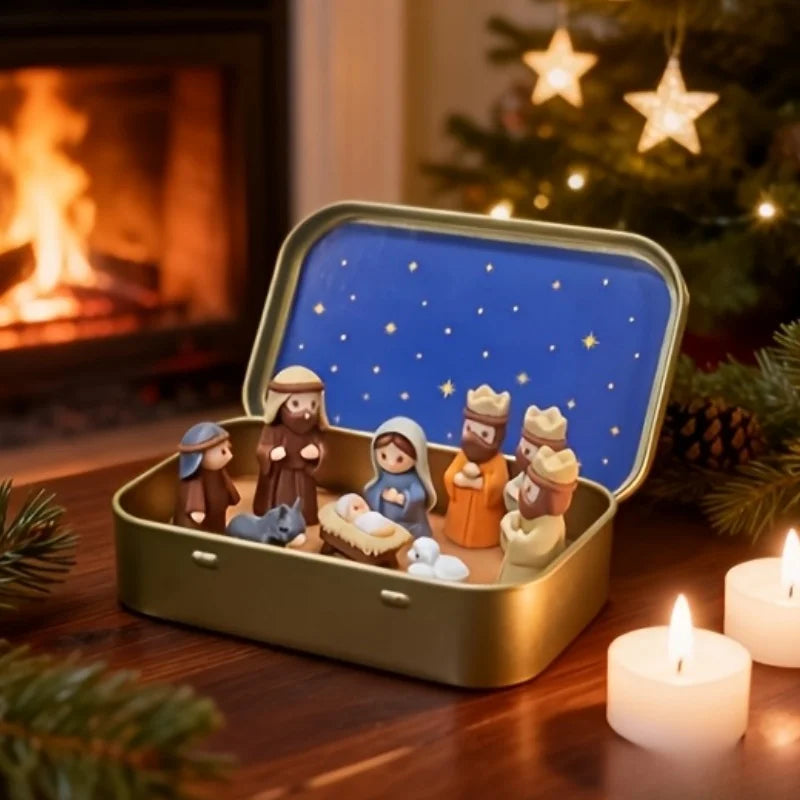 1 Set of Christmas Mini Nativity Scene 3D Printed Christmas Eve Exquisite Ornament Set Faith Ornaments for Living Room, Study, and Bedroom Decoration