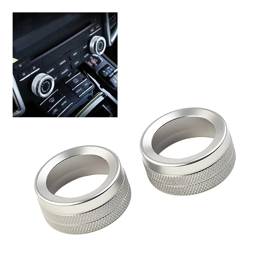 2pcs For Porsche Car Volume Radio Knob Cover Chrome Silver For Porsche For Cayenne For 911 For Panamera For Macan