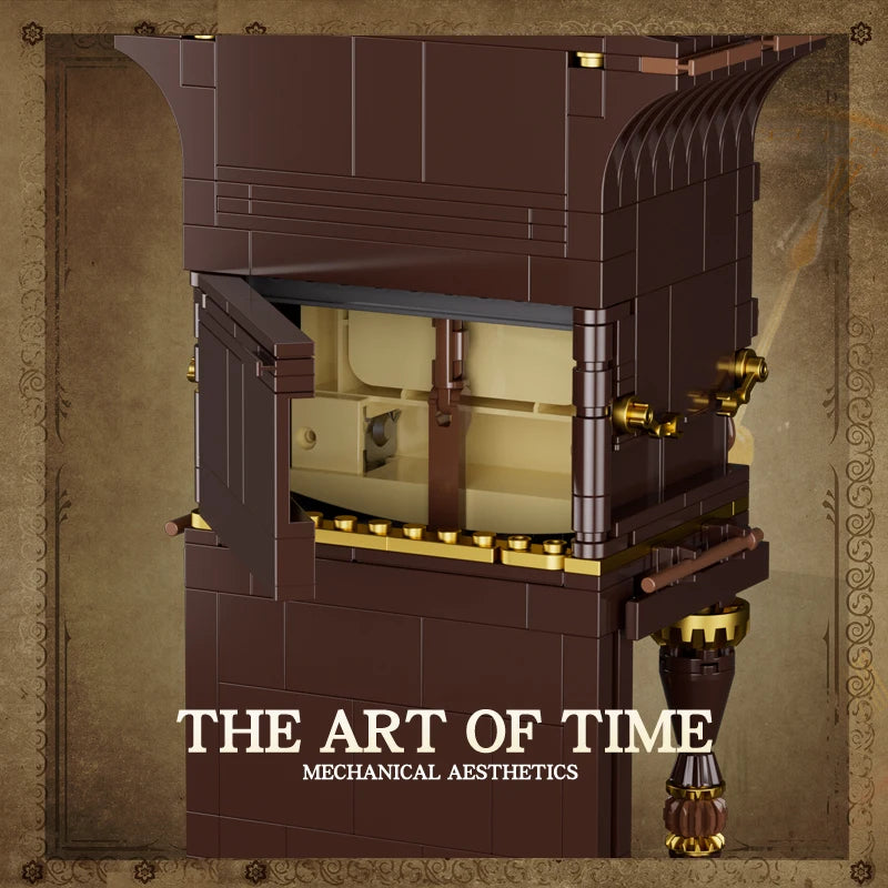 Steampunk Style Mechanical Clock Building Blocks Brown Gold Gear Model Detailed Roman Numerals DIY Toy Collectible Ornament Gift
