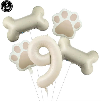 5pcs Dog Party Balloons 32inch Cream Number Balloon Bone Shaped Foil Balloon for Pets Party Birthday Decorations