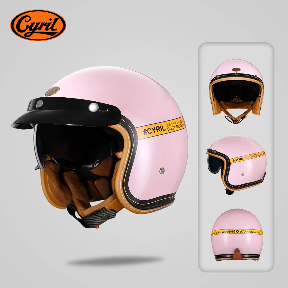 Retro 3/4 Open Face Half Motorcycle Helmet CYRIL B206 Lightweight Adult Vintage Jet Helmet for Men Women DOT ECE Approved