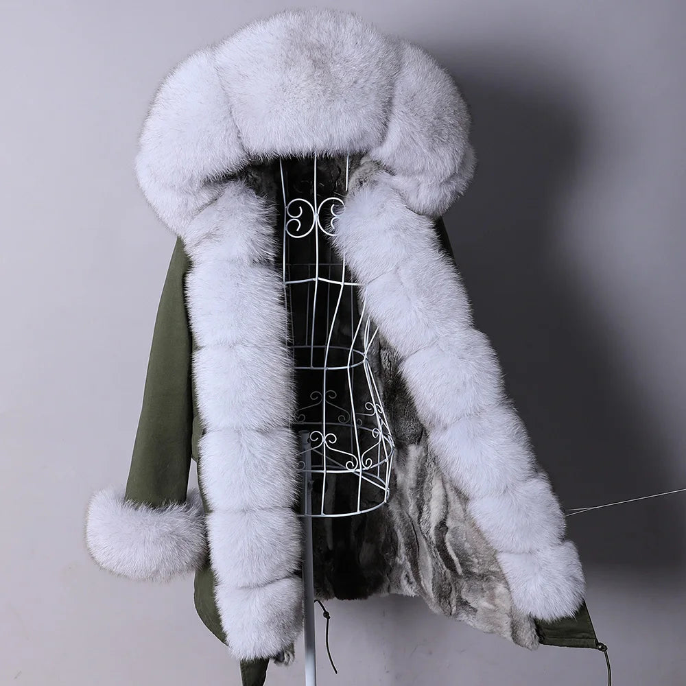 2026 Maomaokong Women's Winter Coats Rabbit Lining Jacket Natural Real Raccoon Fur Collar Parka Fox Fur Long Female Clothing