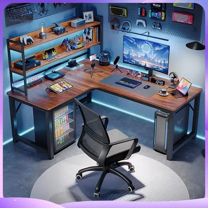 L Shape Computer  for Home Office Gaming Desk with Storage Shelves Modern Adjustable Height Desk Workstation Desk Table