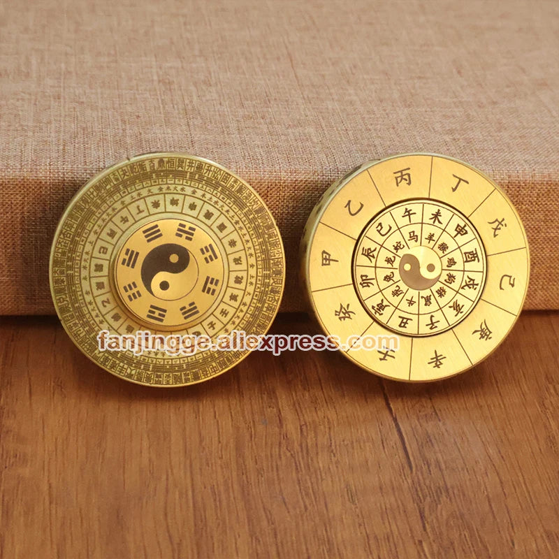 Feng Shui Brass Compass Mini PortableTai Chi Bagua Luo Pan Four Divine Beasts Zodiac 360 degree rotation Unzip Toy Gyroscop