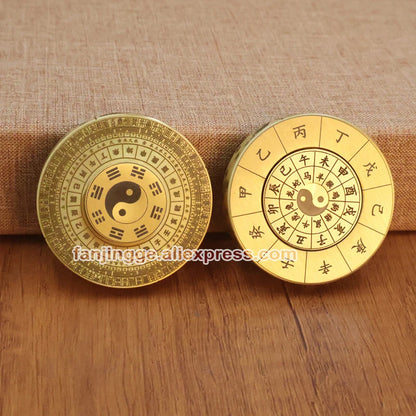 Feng Shui Brass Compass Mini PortableTai Chi Bagua Luo Pan Four Divine Beasts Zodiac 360 degree rotation Unzip Toy Gyroscop