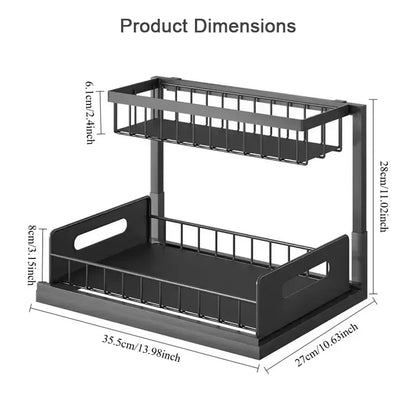 2 Tier Sliding Under Sink Storage Rack Rustproof Metal Iron Pull Out Basket Organizer for Kitchen Bathroom Cabinet Home Storage
