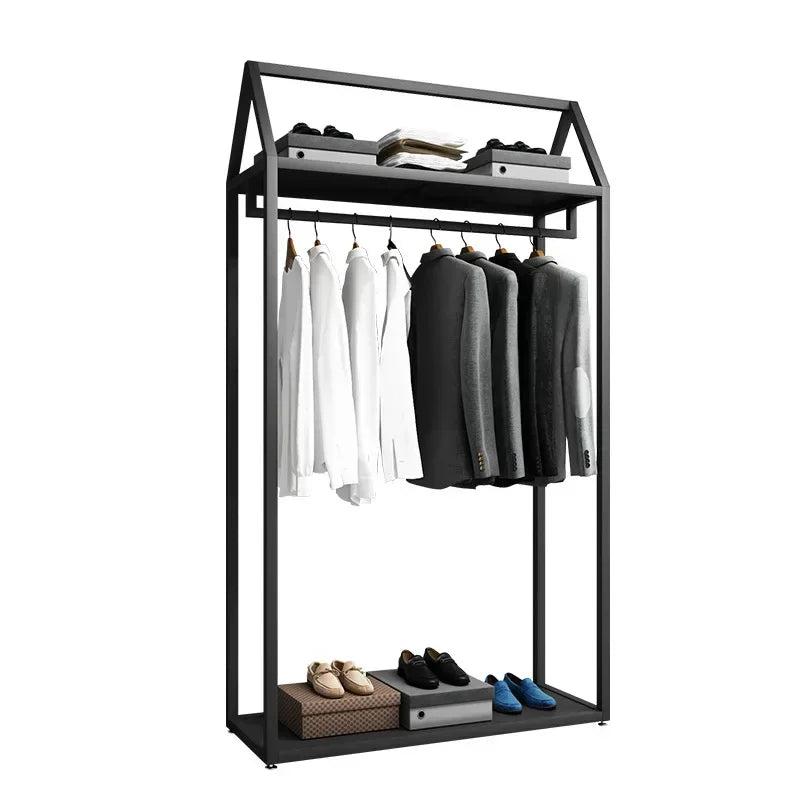 Furniture Men Clothes Clothing Store Display Rack Black Double-layer floor-standing display rack for men's clothing stores