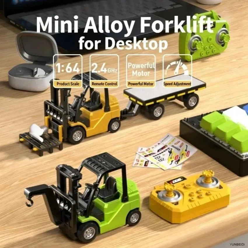1:64 Mini Remote Control Alloy Excavator Truck Forklift with Trailer Worktop  Bluetooth 2.4GHz RC Car Child's Toy Holiday Gifts