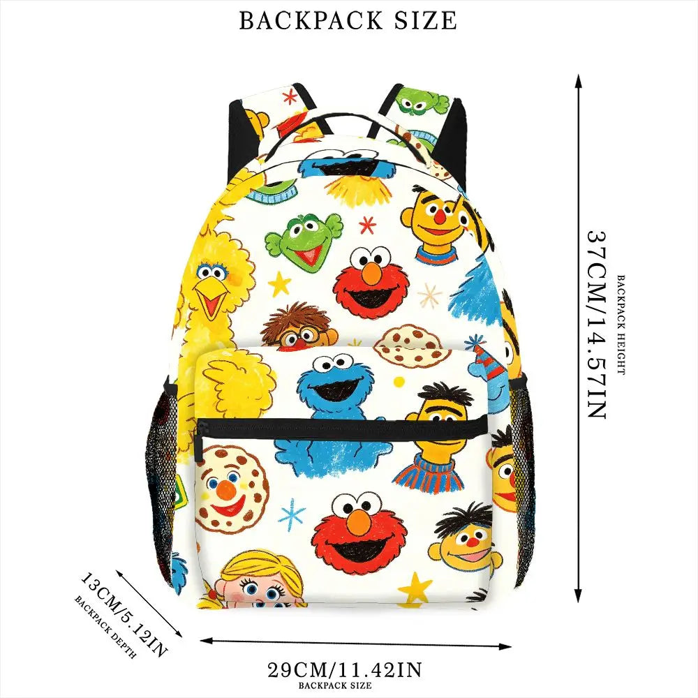 Sesame Street Full Print Backpack Elmo Cookie Monster Cartoon School Bag Daypack Large Capacity Outdoor Travel Bookbag Gift