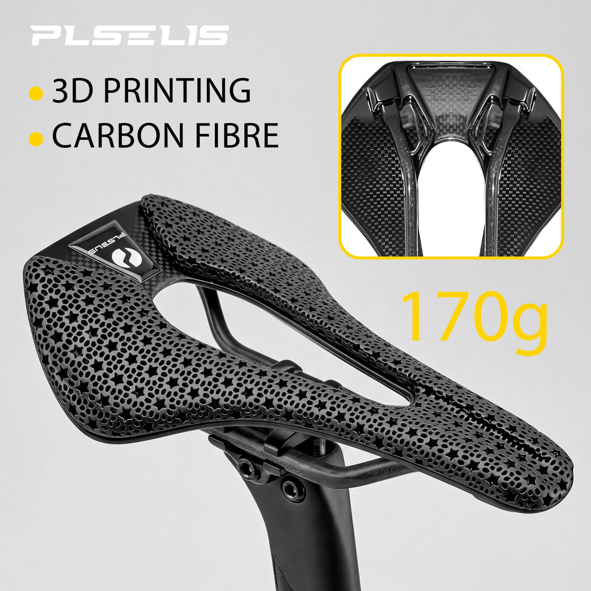 Plselis Lightweight Road Bicycle Saddle High-Strength Carbon Fiber 3D Printed 165g Cycling Cushion Riding Accessories