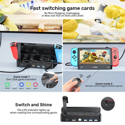 G1002G Switch Docking Station with 4K HDMI Gigabit Ethernet USB HUB PD100W Charging 4-in-1 Game Card Reader for Nintendo Switch