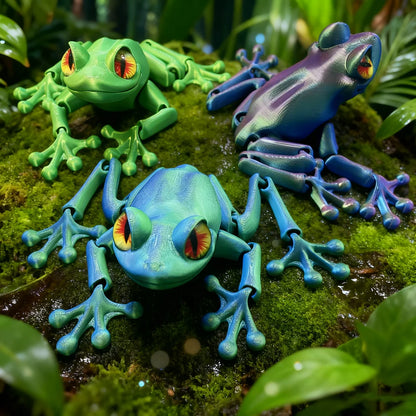 3D Printed Frog Statue, Flexible 3D Printed Animal, Fidget Action Figures for Home Office Desk Decor