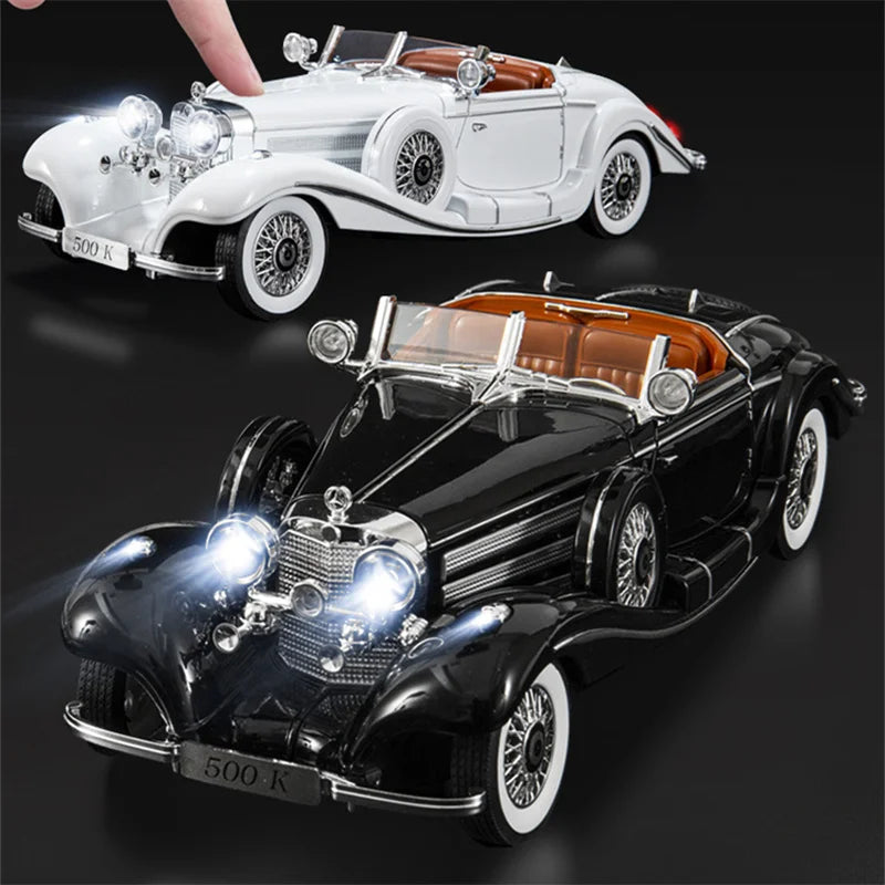 1:18 1936 Benzs 500K Alloy Classic Car Model Diecast Metal Retro Vehicles Car Model Simulation Sound and Light Children Toy Gift