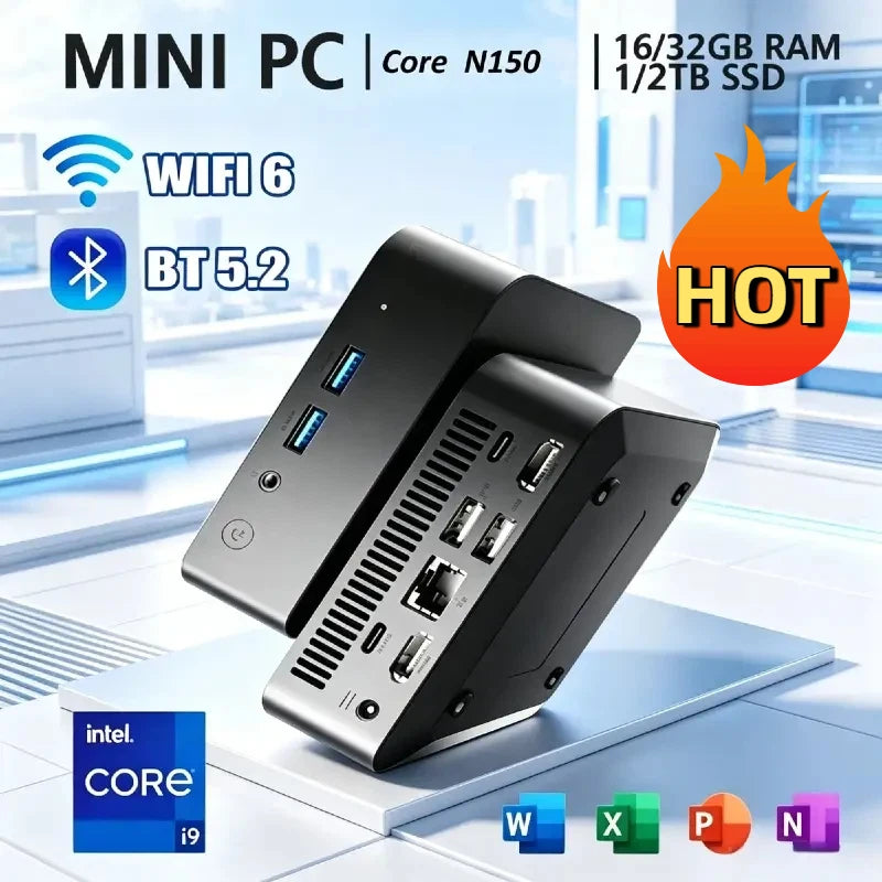 High‑Performance Portable Mini PC Intel N150 Win11 Pro 32GB RAM 1TB 2TB SSD WIFI6 BT5.2 4K 60Hz HD Gaming Office Study PC