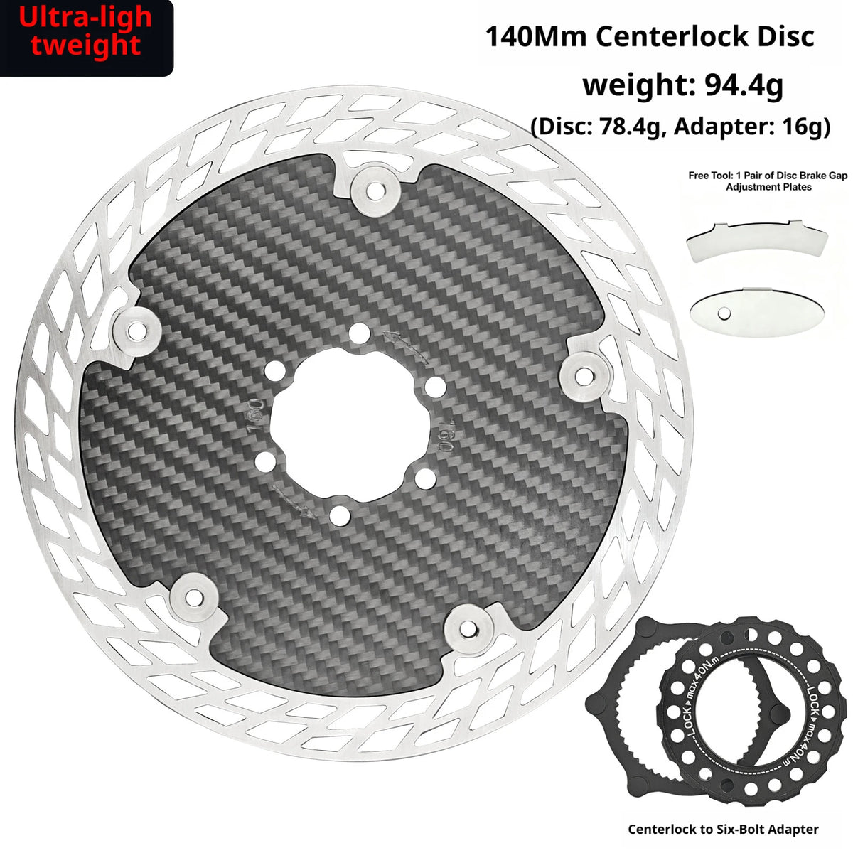 Ultra Light Carbon Fiber Bicycle Disc Brake Rotor 140mm 160mm 180mm 6-Bolt Center Lock Floating Brake Disc Stainless Steel Heat