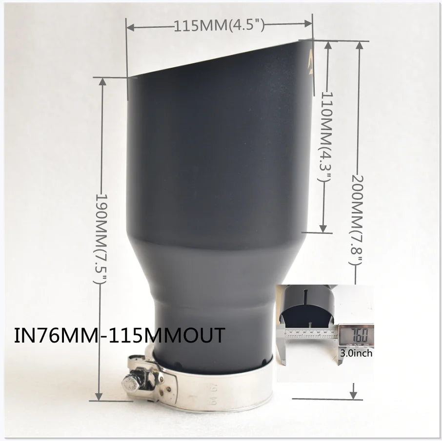 AK 304 Stainless Steel Matte Black Exhaust Tip Single Exit Angled Muffler Tail Pipe Universal Fit for Cars SUVs 51mm/63mm