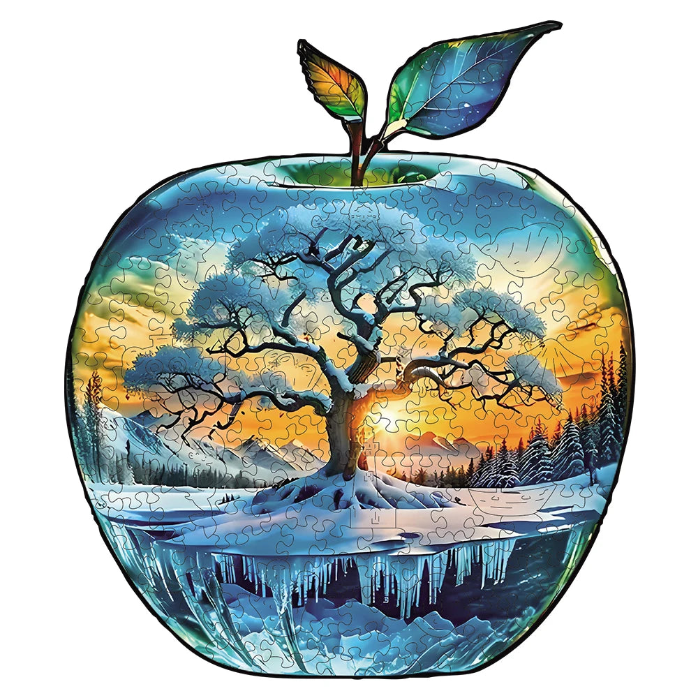 Apple Pattern Ice and Snow World Scenery Wooden Puzzle, High Difficulty Toys Puzzle, Hallowee Christma Holiday Gifts, Home Decor