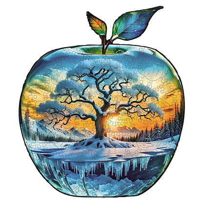 Apple Pattern Ice and Snow World Scenery Wooden Puzzle, High Difficulty Toys Puzzle, Hallowee Christma Holiday Gifts, Home Decor