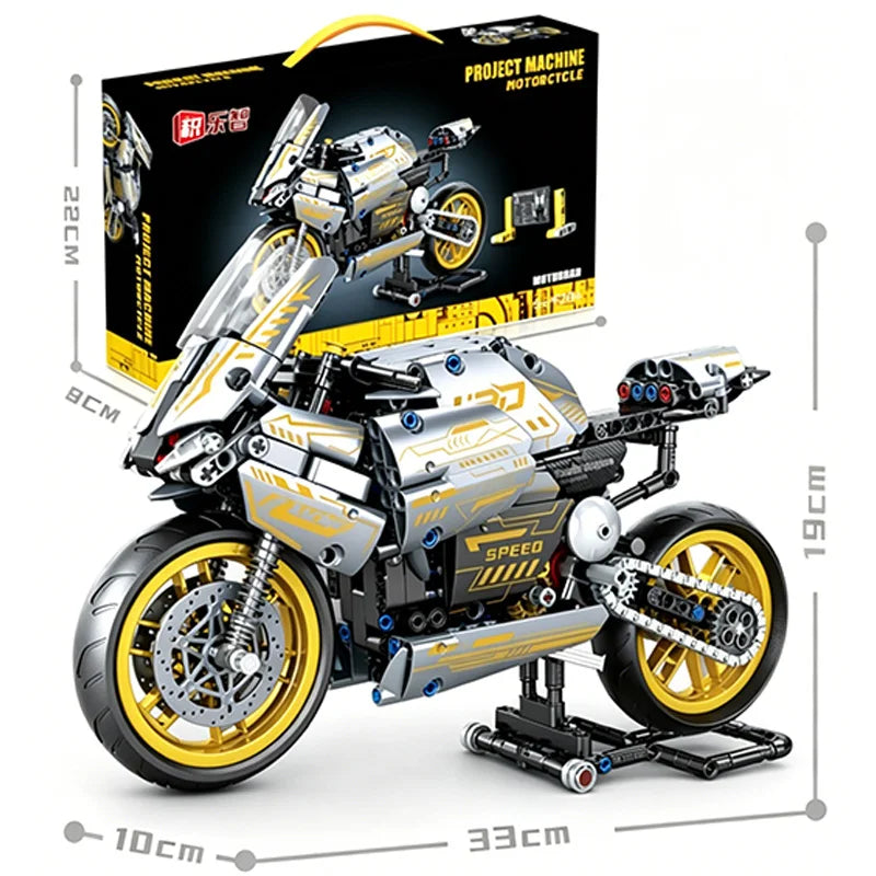 MOC Creative Mechanical Motorcycle Building Blocks Racing Car Simulation Model Ornament DIY Puzzle Toy for Birthday Gift