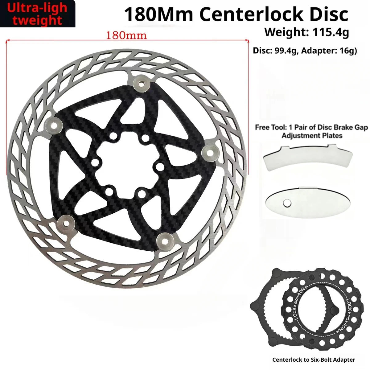 Ultra Light Carbon Fiber Bicycle Disc Brake Rotor 140mm 160mm 180mm 6-Bolt Center Lock Floating Brake Disc Stainless Steel Heat