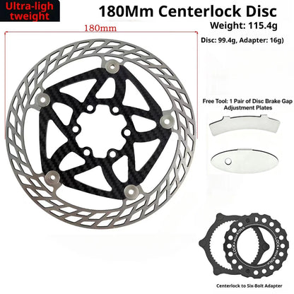 Ultra Light Carbon Fiber Bicycle Disc Brake Rotor 140mm 160mm 180mm 6-Bolt Center Lock Floating Brake Disc Stainless Steel Heat