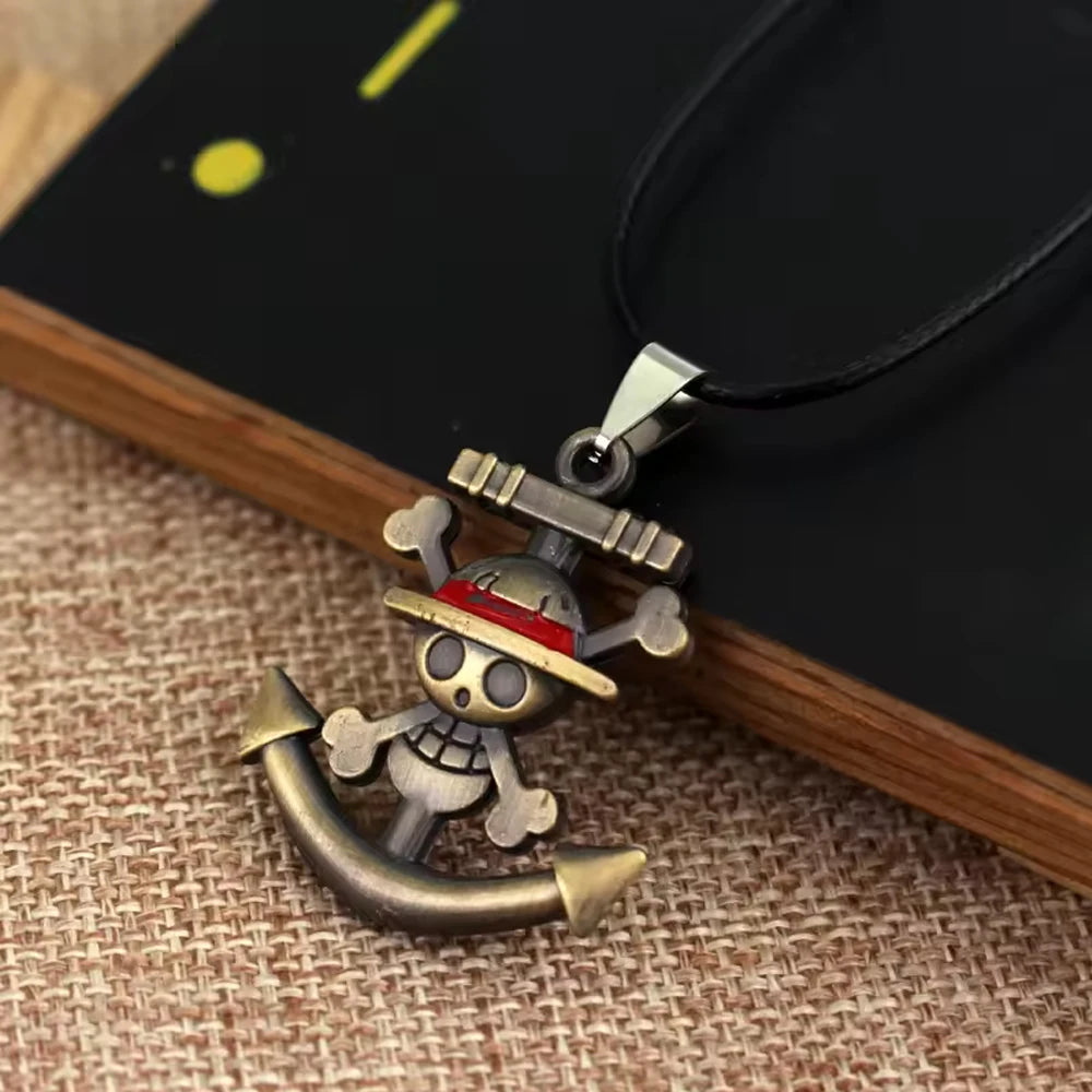 Anime One Piece Retro Ship Anchor Pirate Pendant Necklace for Men and Women Punk Personalized Jewelry Accessories Gift
