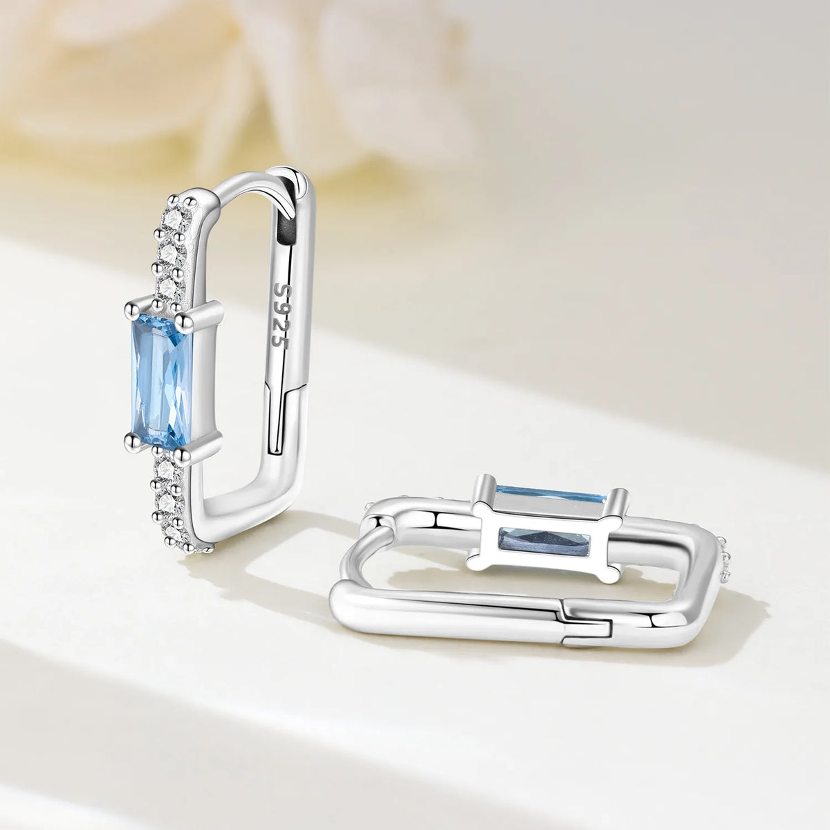 Orstarry Original 925 Sterling Silver Minimally Design Blue Zircon Earrings Women Hoop Earring Anniversary Jewelry Gifts