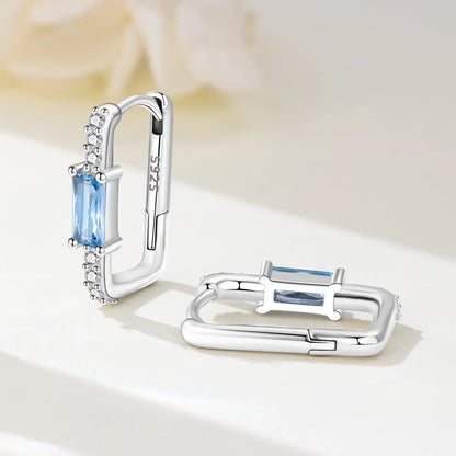 Orstarry Original 925 Sterling Silver Minimally Design Blue Zircon Earrings Women Hoop Earring Anniversary Jewelry Gifts