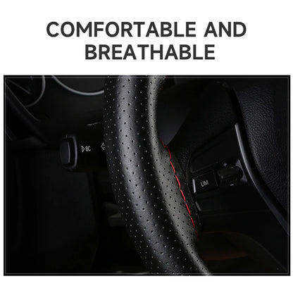 SEAMETAL 100% Genuine Leather Steering Wheel Cover Breathable Wear-Resistant Braid Car Steer Wheel Cover Universal for 37-39cm