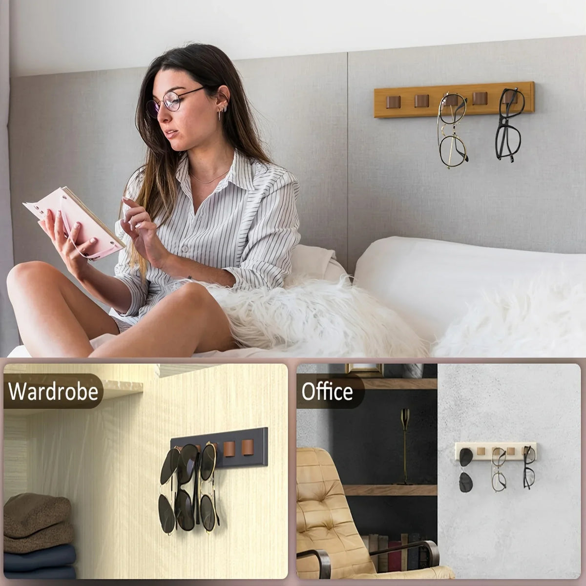 1pc Wooden Eyeglass Storage Rack Wall Mounted Eyeglass Rack Household Sunglasses Sunglasses Storage Rack Glasses Display