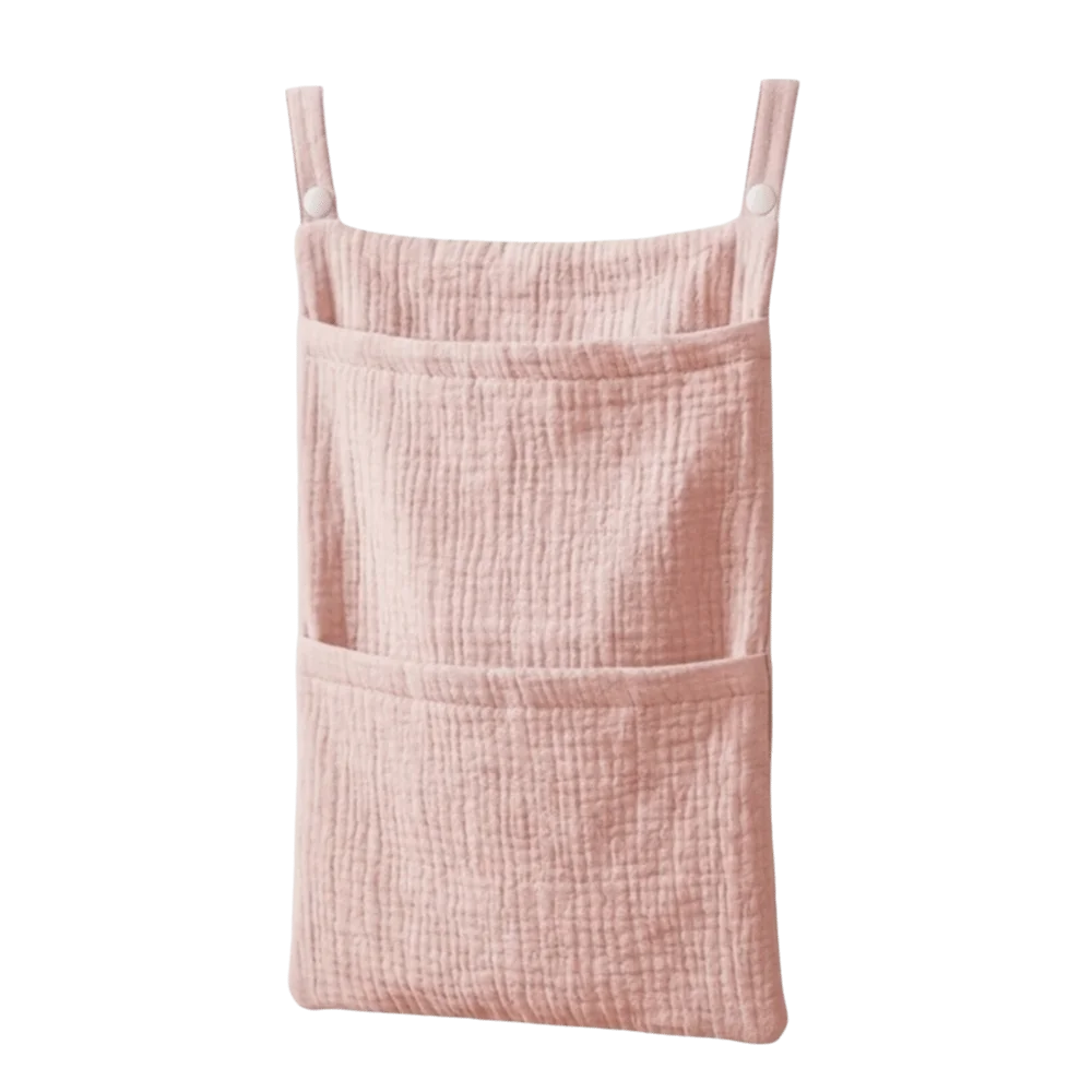 Pure Cotton Baby Crib Hanging Bag Large Capacity Solid Color Stroller Storage Bag Multifunctional 2 Pockets Diapers Organizer