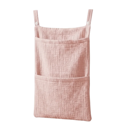 Pure Cotton Baby Crib Hanging Bag Large Capacity Solid Color Stroller Storage Bag Multifunctional 2 Pockets Diapers Organizer