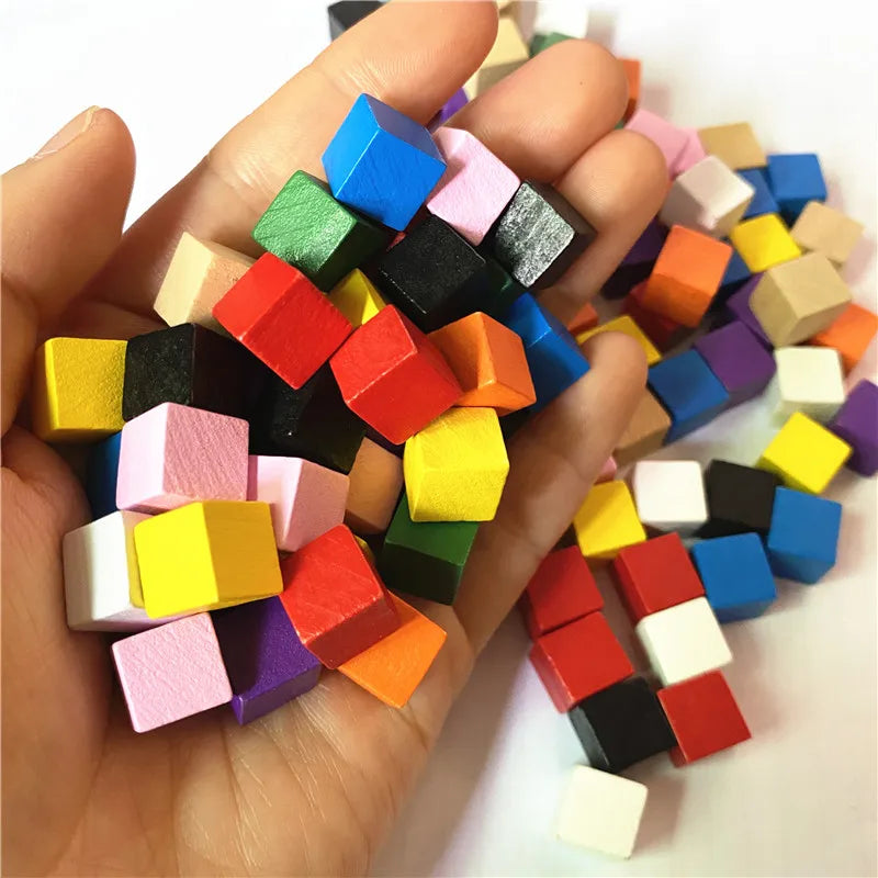 100Pcs/lots 14colors 10mm Cube Wood Cubes Colorful Dice Chess Pieces Right Angle For Token Puzzle Board Games Early Education